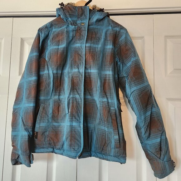 Roxy plaid snowboarding ski snow mobile jacket coat fur - Picture 2 of 15